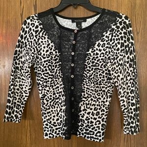 White House Black Market Leopard & Lace Cardigan